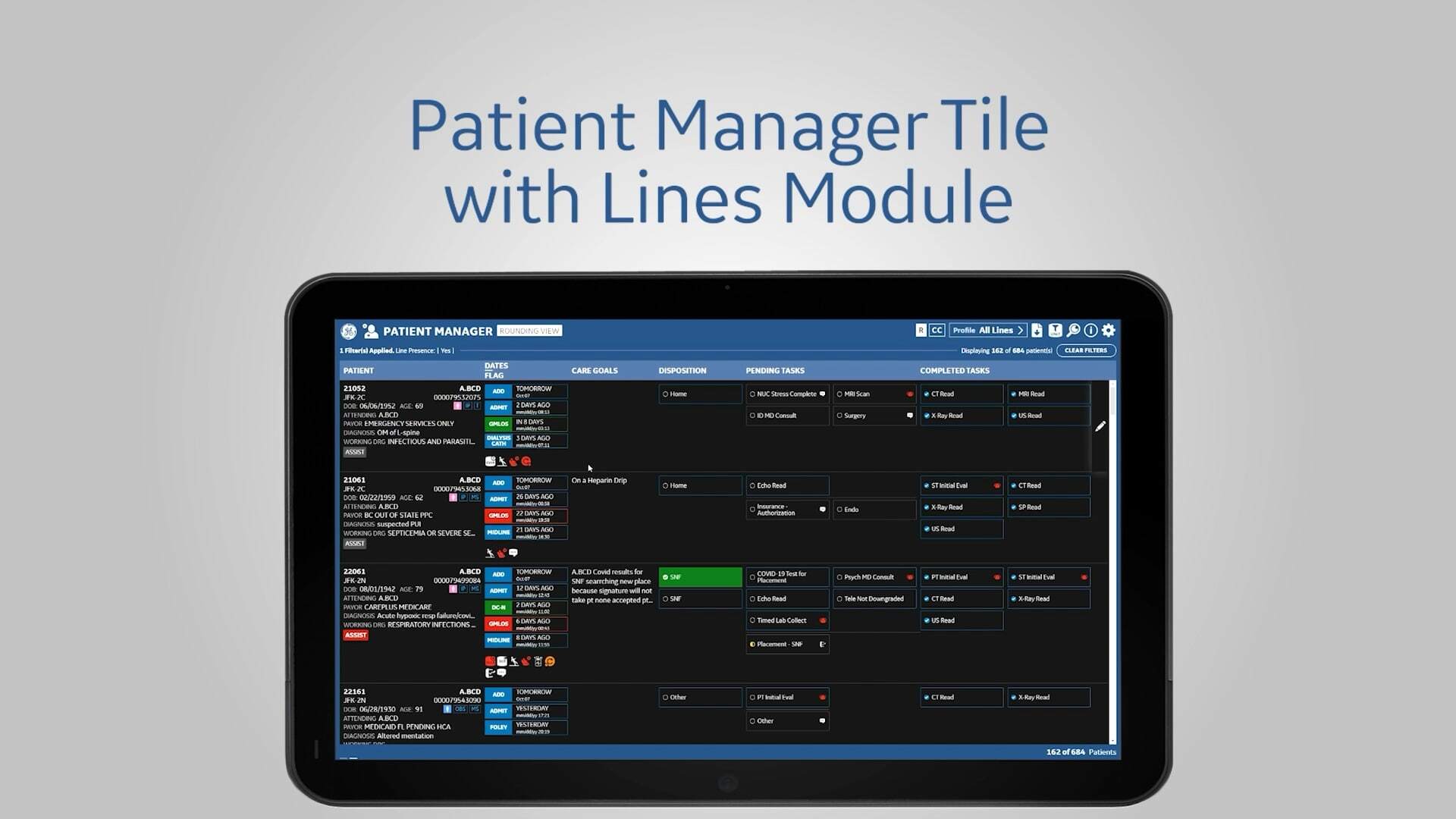 Patient Manager Tile with Lines Module